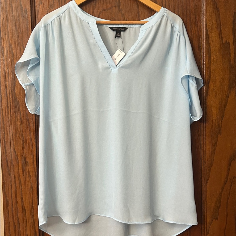 Banana Republic Light Blue V-Neck Flutter Sleeve Blouse
